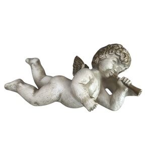 Universal Statuary Corp Mid-Century 1955 Chalkware Cherub Angel Horn